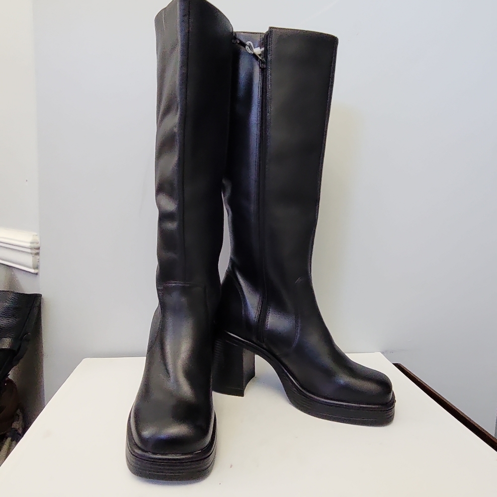 Steve Madden Black Over-the-Knee Platform Block Heel Boots - Picture 9 of 12